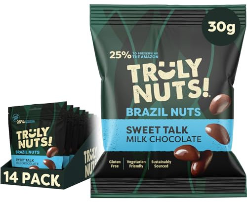 Truly Nuts! Premium Belgian Milk Chocolate Brazil Nuts - 30G x 14 Pack - Gluten-Free Snack - Sustainably Sourced Nut Snacks