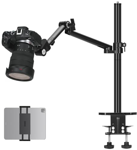 TARION Tischstativ Kamera Tischhalterung Klemmstativ: Kamera Overhead Stativ Tisch Halterung Flexibel Gelenkarm Tischklemmstativ mit Tablet Klemme für DSLR Kameras, Ringlichts, Handy, Webcam