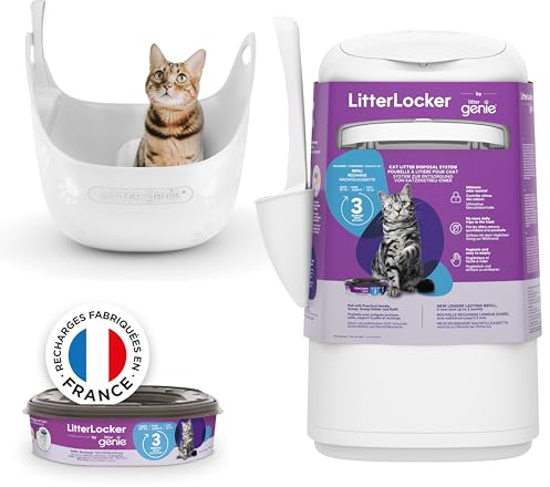 LitterLocker Fashion - 10400 - Poubelle à litière pour chat + Bac à litière Litter Box - Blanc fourni avec Une Pelle à litière