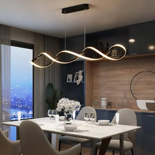 Lampe Suspendue LED Réglable Moderne - Luminaire de Table à Manger, Salon, Chambre, Cuisine - Avec Télécommande - Noir, L100cm