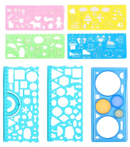 KSJEHW 7 Stück Geometrische Formen Schablonen, Schablonen Zeichnen Wiederzuverwendend Kinder Kunststoff Zeichnung Schablone Malen Lernen Zeichnen Vorlagen für DIY Einfache Formen