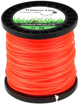 Strimmer Wire 2.4mm x 100m Heavy Duty Round Strimmer Line, Nylon Strimmer Cord Strong Grass Trimmer Wire Cable for Garden Strimmer, Orange