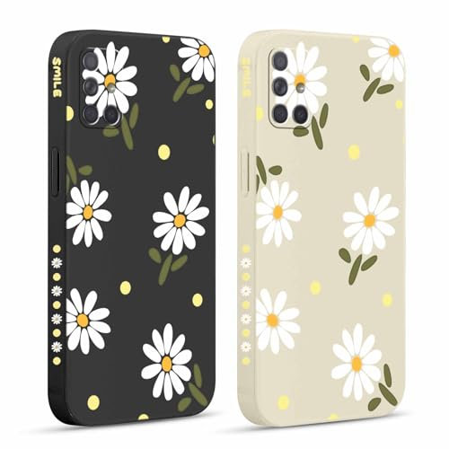 Pnakqil 2 stück Handyhülle für Samsung Galaxy A71 4G 6,7, Blumen Hülle Gänseblümchen Chrysantheme Bemaltes Muster süß Aesthetic Silikon Schutzhülle Tasche Schön Mädchen Kameraschutz Case