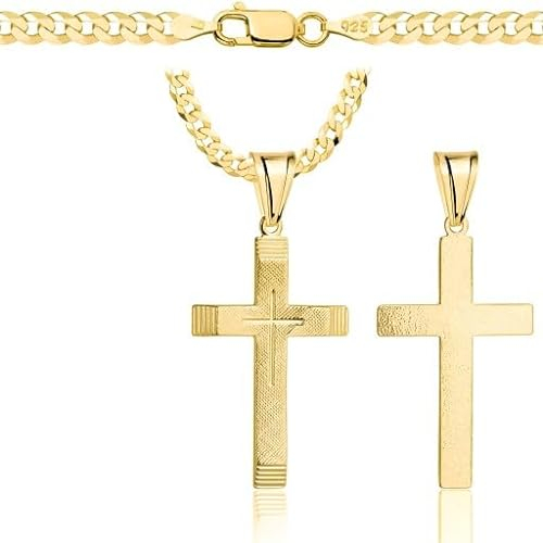 Amor Luxury AMAR goldkette Herren/Damen 925/585 - Kreuz Kette -Halskette gold 3,8mm Kreuzkette, (50 cm)