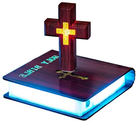 Magnetisches Schwebe-Kreuz Lampe - Schwebendes Bibel Nachtlicht in Bunten Farben, Jesus Segnet Dekorationslampe für Home Office, Ideales Geschenk,A,1
