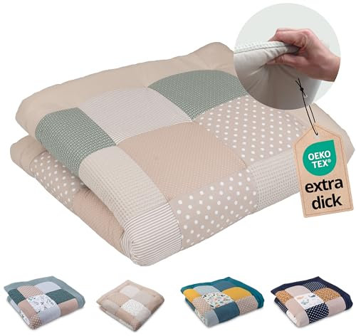 ULLENBOOM Krabbeldecke für Baby 120x120 cm, 100% OEKO-TEX Materialien, Made in EU, Dick & weich gepolstert, Blätterzauber - ideal als Babydecke & Spieldecke Baby