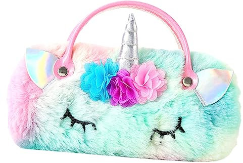Plüsch Einhorn Brillenetui Handheld Brillenetui Hardcase für Kinder Mädchen, Ideal zum Schutz von Brillen und Sonnenbrillen Tragbare Brillentasche