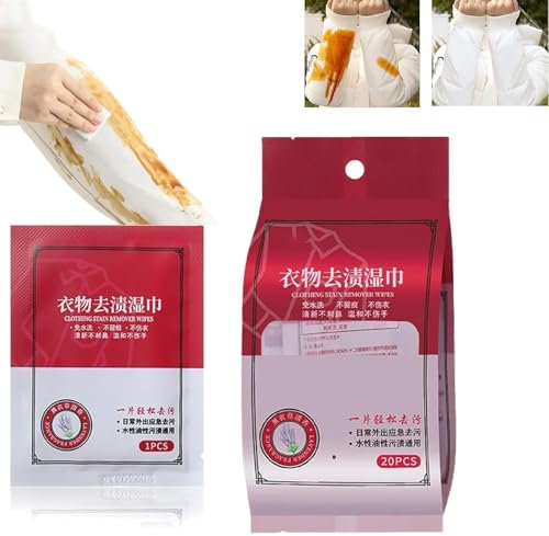 Hailoyearn Stain Removal Wet Wipes, Clothes Stain Removal Wipes, Down Jacket Dry Cleaning Agent, Emergency Stain Rescue Stain Remover, Individual Wrapped Cleaning Wipes (1box)