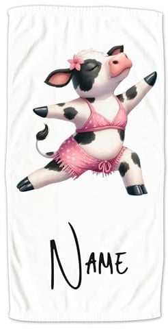GRAZDesign Handtuch Kuh mit Namen personalisiert, lustiges Duschtuch für Frauen und Männer, Yogahandtuch - 140x70cm