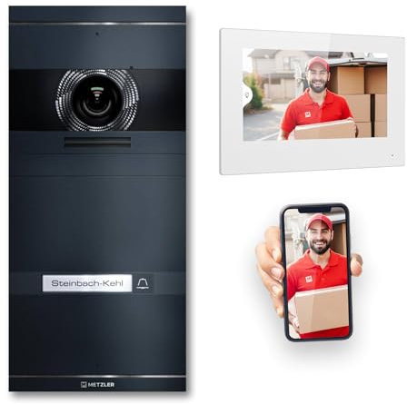 Metzler VDM10 2.0 Video Sprechanlage Komplett Set - mit austauschbarem Namensschild - LAN/POE - Türsprechanlage mit HD-Kamera für 1 Familienhaus, Smartphone App, in Anthrazit aus V2A Edelstahl