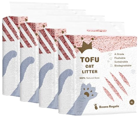 Beans Royale Tofu Cat Litter, Clumping Kitty Litter, Flushable,Pea Fiber,Dust Free, Odor Control, Low Tracking, Lightweight (Peach 4 Pack 3mm)