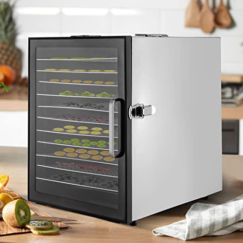 12 Etagen Dörrautomat Edelstahl Food Dehydrator, Dörrautomaten Gefriertrockner Für Zuhause Obsttrockner für Fleisch, Gemüse, Kräuter mit LED-Display, 24h Timer & Temperatureinstellung von 30-80°C