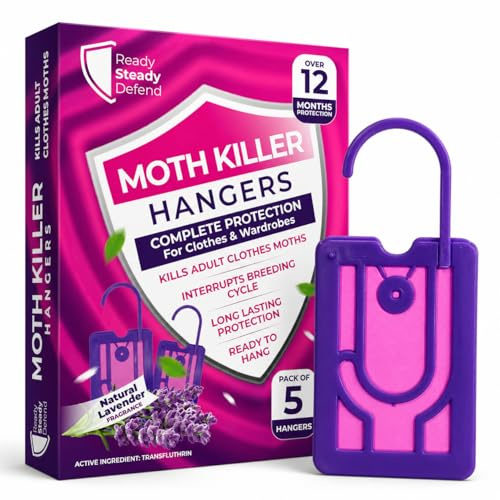 5 x Anti-mites Textiles | Jusqu’à 2 mois de protection par crochet | Anti-mites Vêtements | Antimites Vêtements Puissant | Parfum Lavande | Répulsifs à mites de vêtements