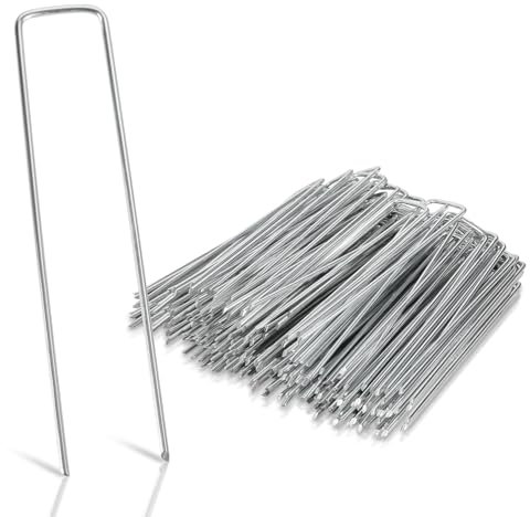 Eikuavons Lot de 100 piquets d'ancrage au sol en acier galvanisé - Pour toile anti-mauvaises herbes, non-tissé de jardin, clôture, jardin (150 x 25 mm - Ø 2,8 mm)