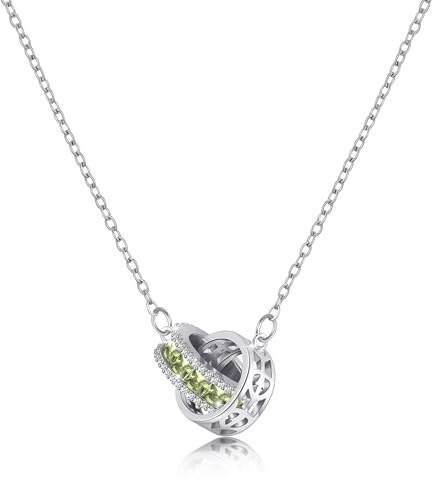 Linawe Collier avec pendentif en pierres précieuses pour femmes, parure de bijoux tendance, chaîne en acier inoxydable, pendentif en cristal et pierre de naissance, disponible en argent, or et or rose