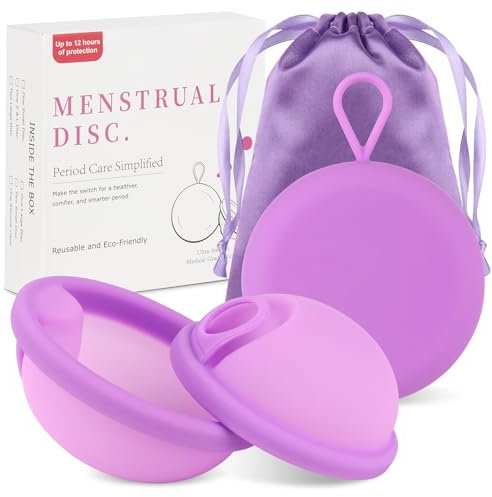 FENYW Menstruationsscheibe, 2 Stück Periodenscheiben (S+L), Menstrual Disc, Auslaufsicher Menstruationstassen aus Medizinischem Silikon, Wiederverwendbare Disc für Aktive Frauen Sport,Schwimmen