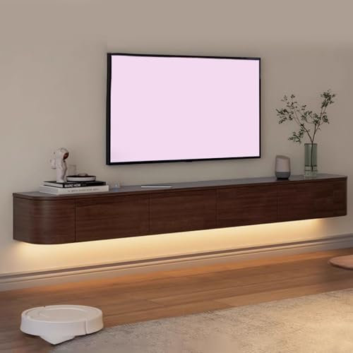 Wall-Mounted TV Cabinet With LED Light Strip Suspended TV Stand Floating Media Console With Ample Storage Space-Saving TV Unit Wooden TV Bench(180CM/70.9IN)