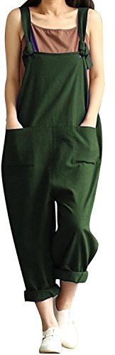 Jacansi Women's Casual Dungarees Overalls Straps Sleeveless Jumpsuits with Pockets Green M