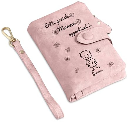 Portefeuille Personnalisé pour avec Maman Mamie Rose Porte-Monnaie avec Prénoms et Enfants Cadeau Maman Cadeau Fete des Meres Personnalisé (1 nom)