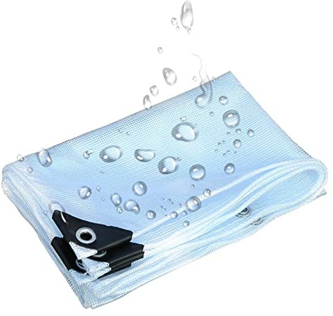 Lona impermeable de PVC de 4 m x 7,7 m, lona de plástico transparente con ojales, cubierta resistente a los rayos UV para plantas al aire libre, lámina de protección contra la lluvia