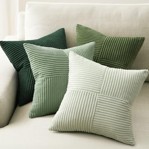 Topfinel Gröna Kuddöverdrag 45 x 45 Mjuka Dekorativa Soffa Fyrkantiga Korduroy Kuddöverdrag Sovrum Stripade Kuddfodral För Vardagsrum Heminredning 18x18 Set med 4