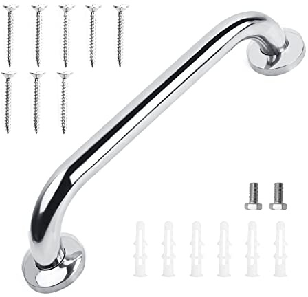 Rutschfester Handlauf Edelstahl, 30cm Haltegriffe für Senioren, Dusch- und Badewannengriff, Sicherheitsgriff zur Wandmontage im Badezimmer (Silber)