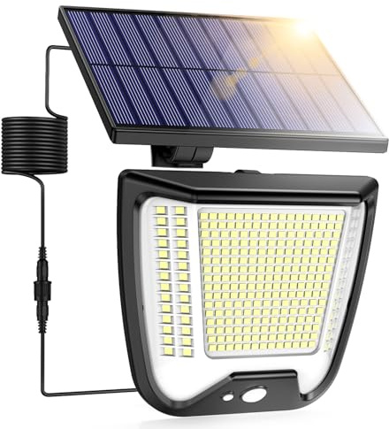 Lumière-Solaire-LED-Extérieur-avec Panneau 288 LED Projecteur Solaire Lampe avec Capteur de Mouvement Spot 3 Modes Lumières Solaires 270° Projecteurs Solaire avec 5m Câble Lumières Extérieure IP65