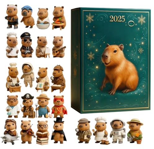Capybara Adventskalender 2025, Weihnachts Countdown Kalender mit 24 Stück Niedlich Capybara Ornamente, Wasserschweins Anhänger Adventskalender Geschenke für Kinder und Erwachsene