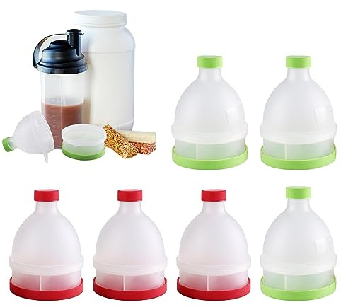 6 Pack Protein Powder Funnel Set, Portable Supplement Containers Travel Protein Powder Container Funnel Water Bottle Container to Go or Kitchen Use for Any Water Bottles & Shakers