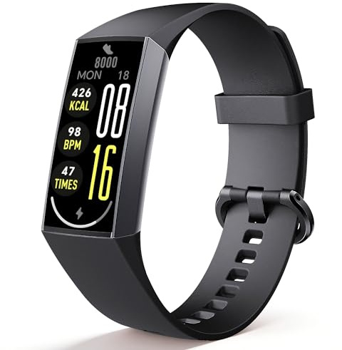 Jimhaby Fitness Tracker Smart Watch for Women & Men, 1.13” AMOLED Display, Heart Rate, Sleep & Activity Tracking, 25 Sports Modes, IP68, Android & iPhone – Black