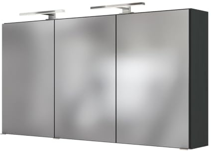 Basera® Badezimmer Spiegelschrank Lorena 120 cm breit, anthrazit | Mit LED-Beleuchtung