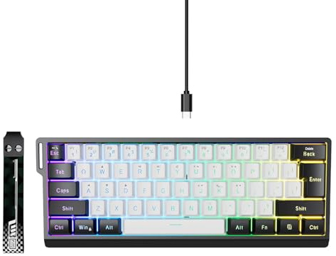 Decumeby Wired Keyboard, 61 Keys Mechanical Feeling Keyboard, Portable PC Gaming Keyboards with RGB Backlit for Gaming Work, 60 Percent (White Black)