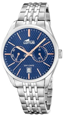 Lotus Herrenuhr Analog aus Edelstahl 316L Silberfarben- | Multifunktion, Kalender, Klassisch und Elegant, Widerstandsfähiges Mineralglas 5 ATM, Quarzwerk 19072/2
