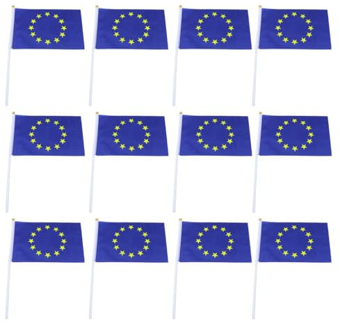 Huba Packung mit 12 Mini-EU-Flaggen, 14 x 21 cm, blauer und gelber Stern, perfekt für Feiertage, Paraden, Partys, Heimdekoration, Fahrzeugdekoration