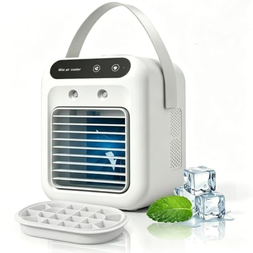 Mini Raffrescatore D'aria Da Tavolo Ricaricabile Condizionatore Portatile con Serbatoio da 500ML Mini Air Cooler per campeggio Viaggi e Ufficio