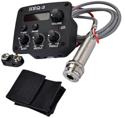 Préampli Micro Piézo 3 Bandes Heq03 Égaliseur pour Guitare | Affichage Lcd, Accordeur Intégré, Commande Volume Bass Treble, Boîtier Noir en Plastique