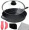 Crucible Cookware Gusseisen Skillet Ø30,5 cm, Gusseisen-Bratpfannen-Set, 1 große und 1 Assist Silikon heißen Griff Halter, 1 Glas Deckel, 1 Gusseisen Reiniger (7 x 7''), 1 Abstreifer