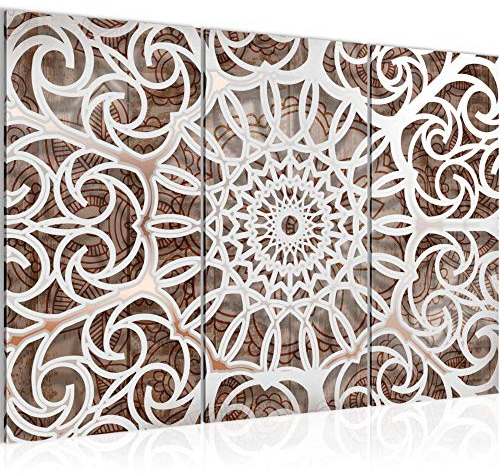 Runa Art Wandbilder Mandala Abstrakt Bild XXL Wohnzimmer Schlafzimmer Beige Weiss Orientalisch 120 x 80 cm 3 Teilig 109631a