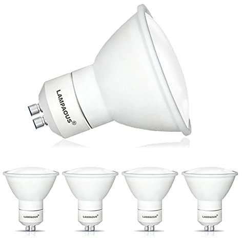 LAMPAOUS GU10 5W LED Light Bulbs, 50W GU10 Halogen Bulbs Replacement, Super Bright Cool White Daylight 6000K Spotlight Bulbs, Non Dimmable, 120° Beam Angle, Energy Saving, 2 Years Warranty, 4 Pack
