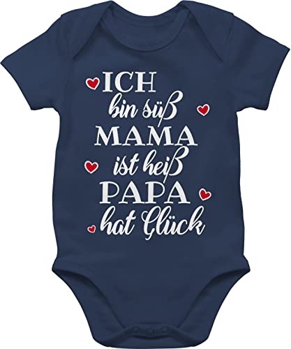 Shirtracer - Baby Body Kurzarm - Sprüche - Ich bin süß Mama ist heiß Papa hat Glück Herzen