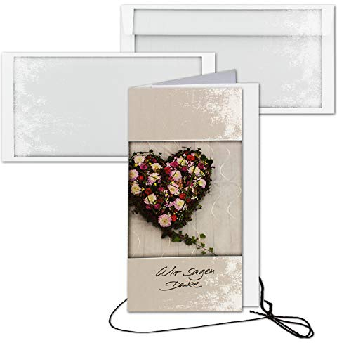 50x Trauerkarte mit Umschlag Set Danksagung - Blumen-Herz - inklusive hochwertiger Box- DIN Lang Hoch-Format - Danksagungskarten Trauerkarten nach Beerdigung - Trauer-Papiere by GUSTAV NEUSER