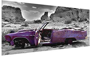 Bilderwelten Glasbild - Pink Cadillac - Panorama Quer, Größe: 50cm x 125cm
