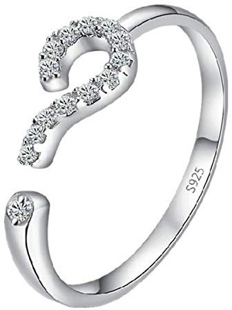 Ringe 925er Silber Damen Fragezeichen mit Zirkonia Eröffnung Ringe Offen Verstellbare Schwanz Ringe,Geburtstag/Jubiläum Geschenk für Frauen