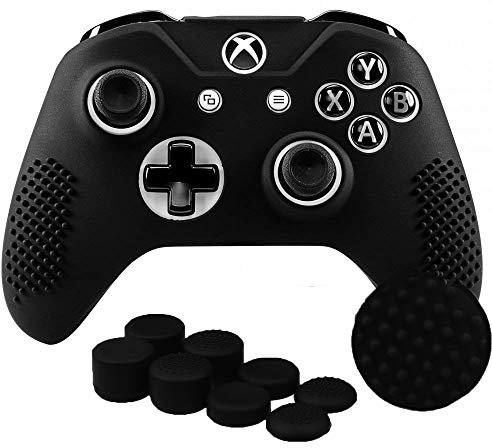 SKINOWN Xbox One Controller Skin Grip Silicone Case Anti-Slip Protective Grip Cover for Xbox One S & One X Controller with 8 Thumb Grips(Black)