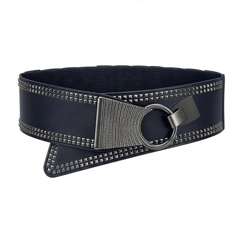 BlackButterfly Kunstleder Taillengürtel Damen Nieten | 6,5 cm Breit, Pyramidennieten, Gothic-Hakenverschluss, Elastischer Rücken, Größen S-XXL, Taillenformer