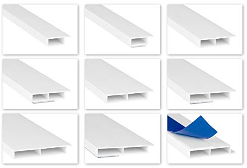 HEXIM Fenster/PVC Deckleisten 7mm - Hohlkammerprofile, wahlweise mit Schaumklebeband (selbstklebend) und Überstand für Wandabschluss (Fahne) - 2 Meter je Leiste (30x7mm, HJ 202)