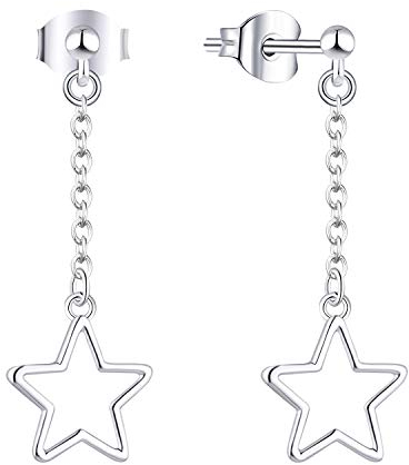 JO WISDOM Damen Ohrhänger Stern Silber 925, Ohrringe Hängende mit Weißgold überzogen Schmuck für Frauen,Schmuck für Frauen
