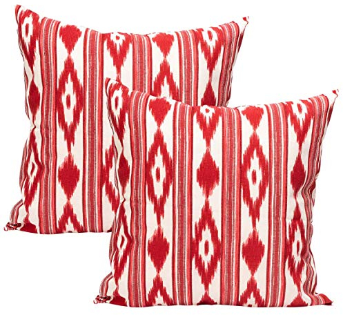 TRESMESTRES Sofa Kissenbezüge - Mediterranes Design, Lebendige Farben, Ikat-Muster - Deko Kissenbezüge Boho, Lässig und Modern - Kissenbezüge 60x60 cm - Rot, 2er Set