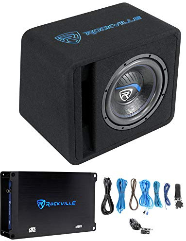 Rockville SK510 PAKET 10 tum 1200 W laddad K5 bil subwoofer hölje + DB11 Amp, svart
