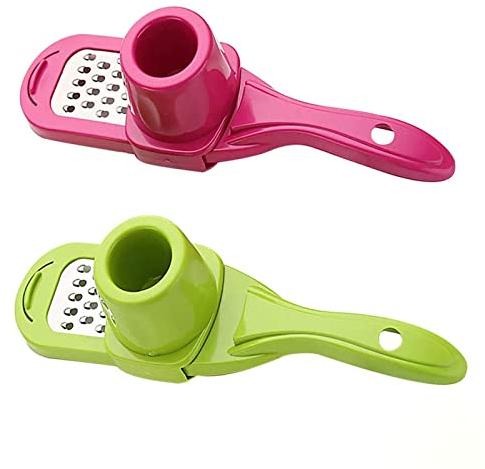 2 Pcs Kitchen Knoblauchpresse Edelstahl, Knoblauch Crusher, Knoblauchschäler, Garlic Crusher, Knoblauchschneider Fleischwolf und Schneide für Frischen Ingwer und Knoblauch